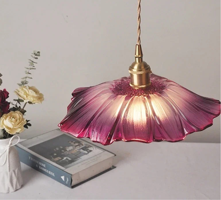 Japanese Style Brass Glass Flower Pendant Lights