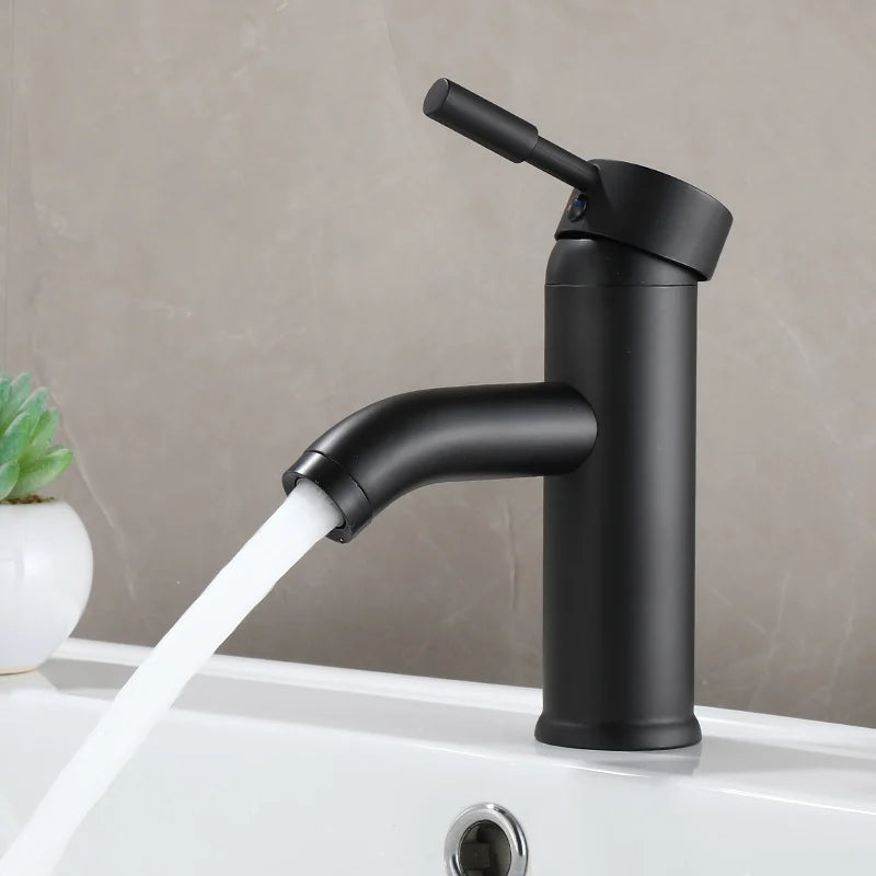 Black Minimalist style Bathroom Faucet Hot Cold Water Sink Mixer Tap Stainless Steel Basin Faucets