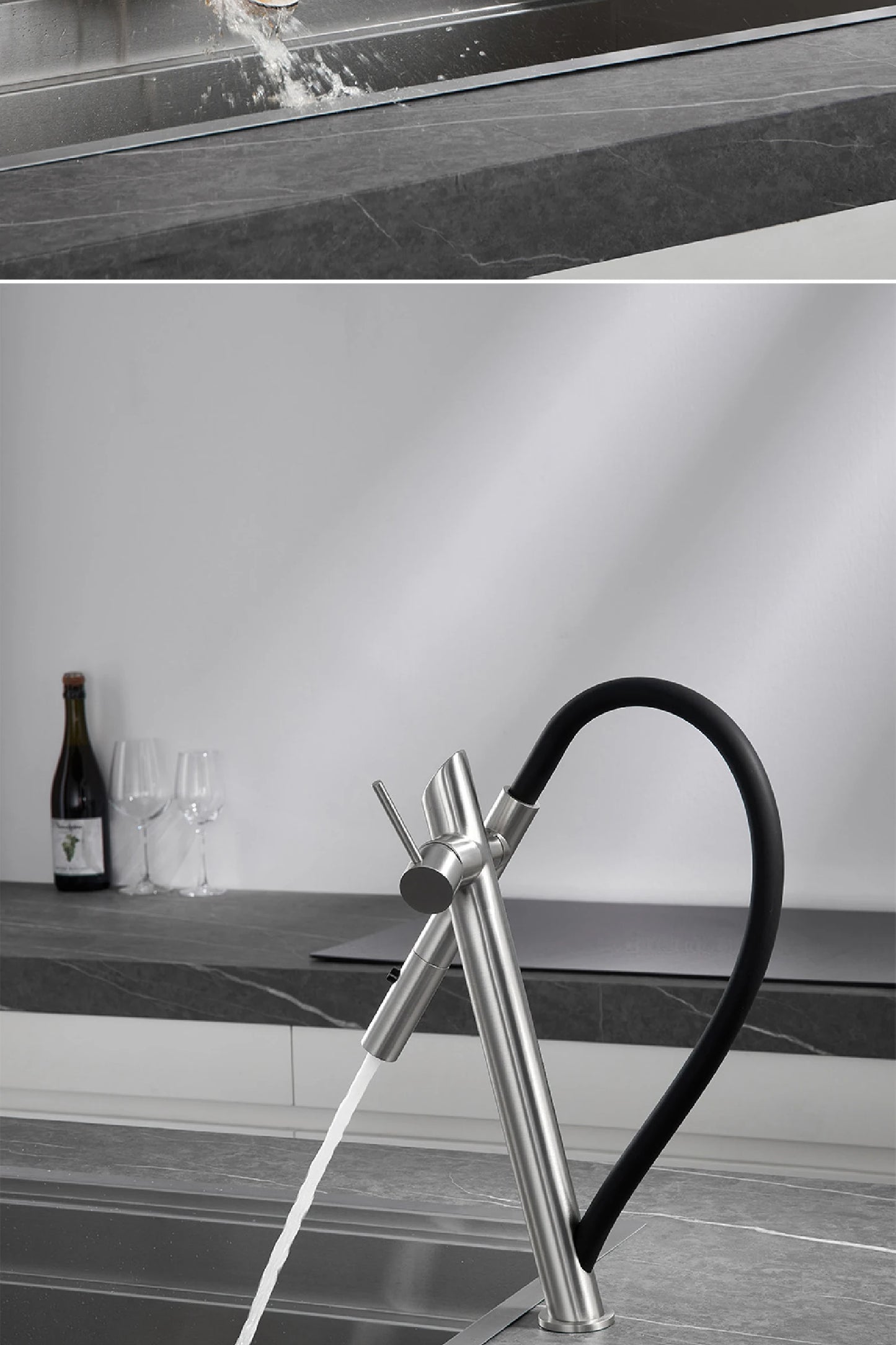 AITANA luxury brass black kitchen faucet with pull-out design, dual control magnetic suction for cold & hot 2-function sink Tap