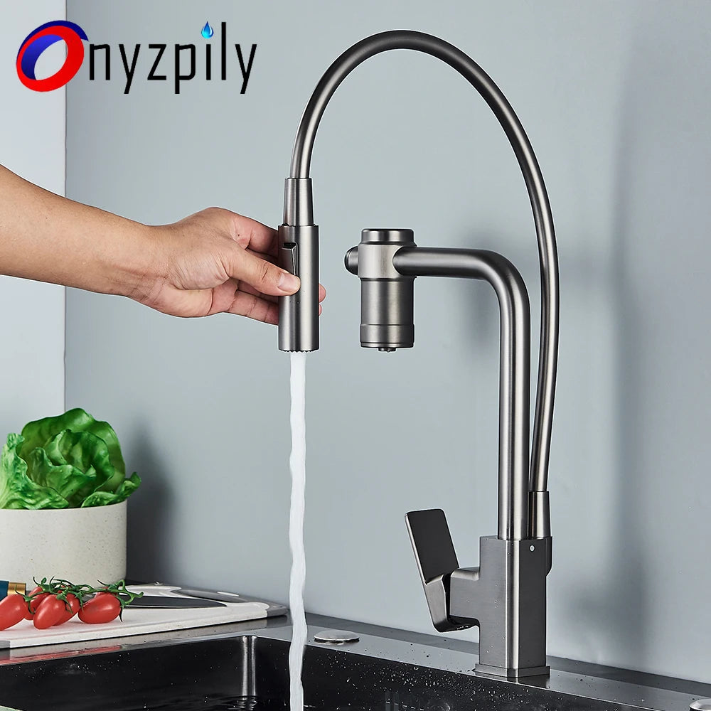 Black Filter Water Kitchen Faucet Black Pull Down Sprayer Brass Purification Feature Tap 360 Swivel Purification Mixer Taps
