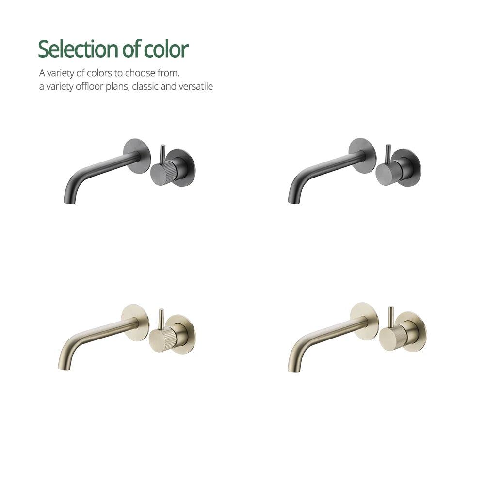 Washbasin Faucet Bathroom Sink Faucets Knurled Brushed Gold Wall Mounted Water Mixer Tap Gunmetal Brass Hot &Cold