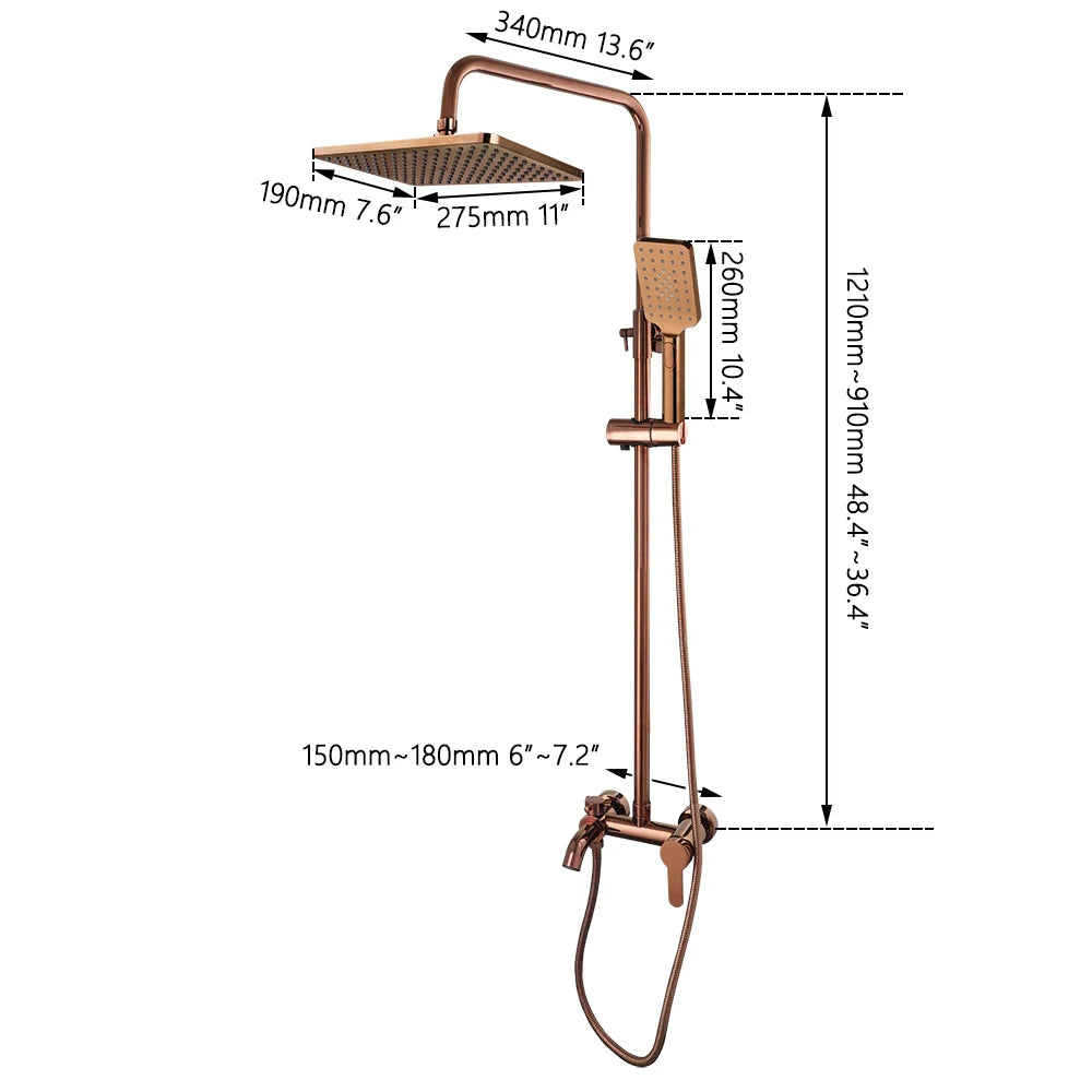 ZAPPO Solid Brass Rose Golden Shower Faucet Set Pink Bathroom Bathtub Mixer Rainfall Spray Hand Square Shower Shower Facuets