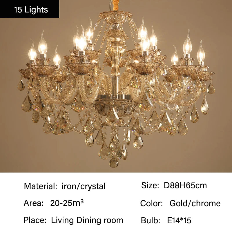 Luxury European Led Crystal Pendant Lights Living Room Lighting Decorate Chandelier Indoor Hotel Villa Hanging Lights Fixture