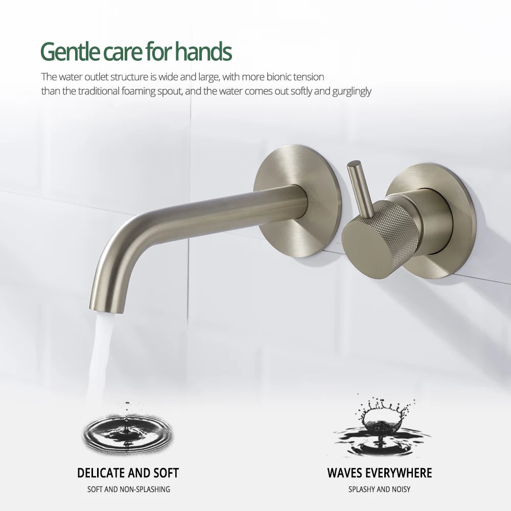 Washbasin Faucet Bathroom Sink Faucets Knurled Brushed Gold Wall Mounted Water Mixer Tap Gunmetal Brass Hot &Cold