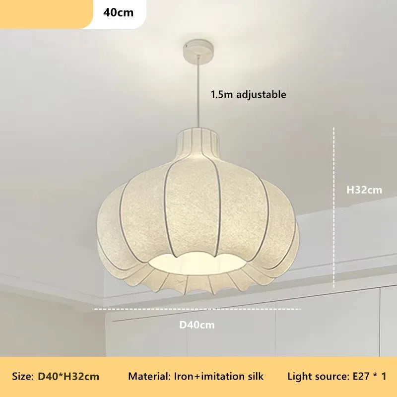 French Wabi Sabi Onion Head Silk LED Chandelier Dining Room Bar Bedroom Pendant Light Retro Restaurant Deco Hanging Lamp Fixture