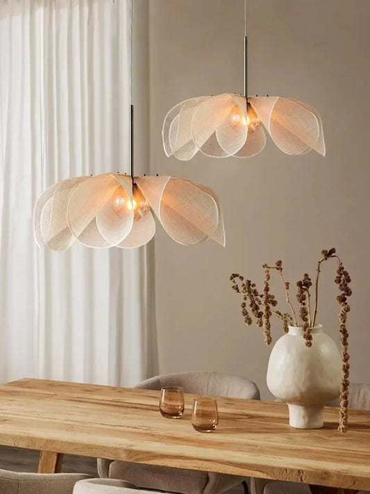 Nordic Japanese Style Fabric LED Flower Pendant