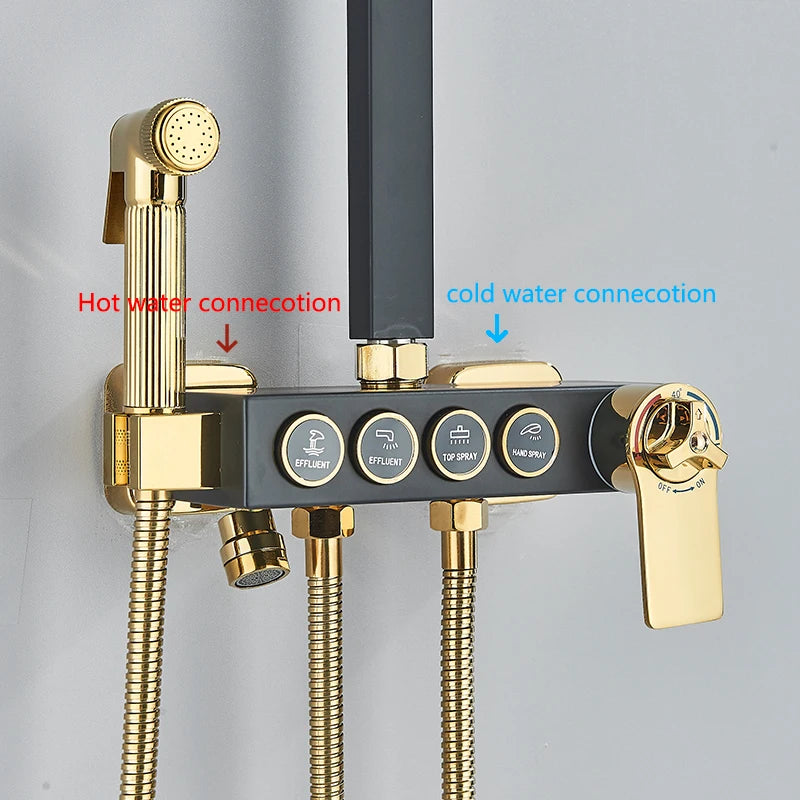Black Gold Brass  Rainfall Shower Faucet Set Stainless Steel Liftable Shower Hot Cold Mixed Water Bathtub Mixer System
