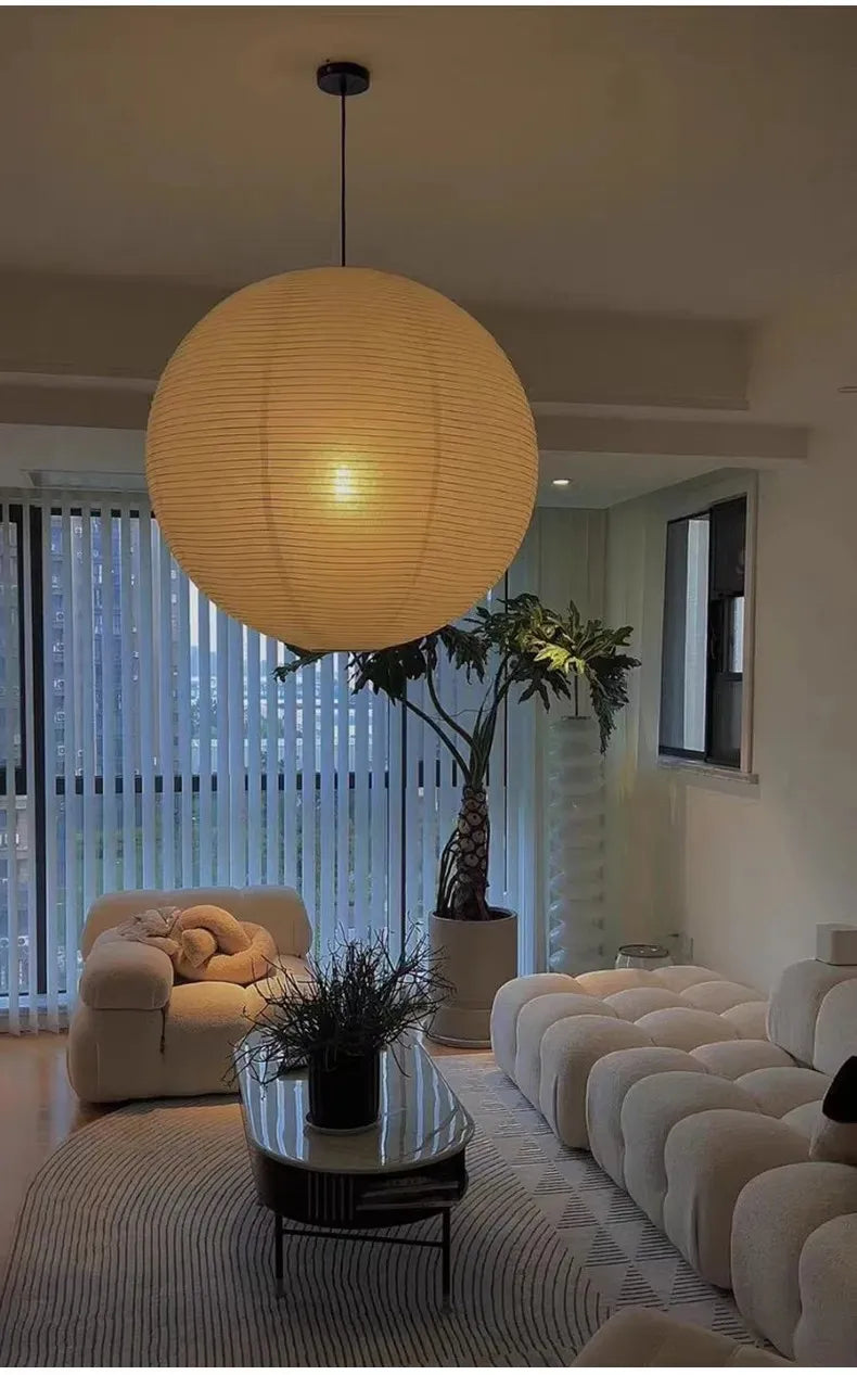 Nordic Wabi Sabi Wind Round Rice Paper Led Pendant Lights Living Dining Room Bedroom Loft Restaurant Bar Home Decor Chandelier