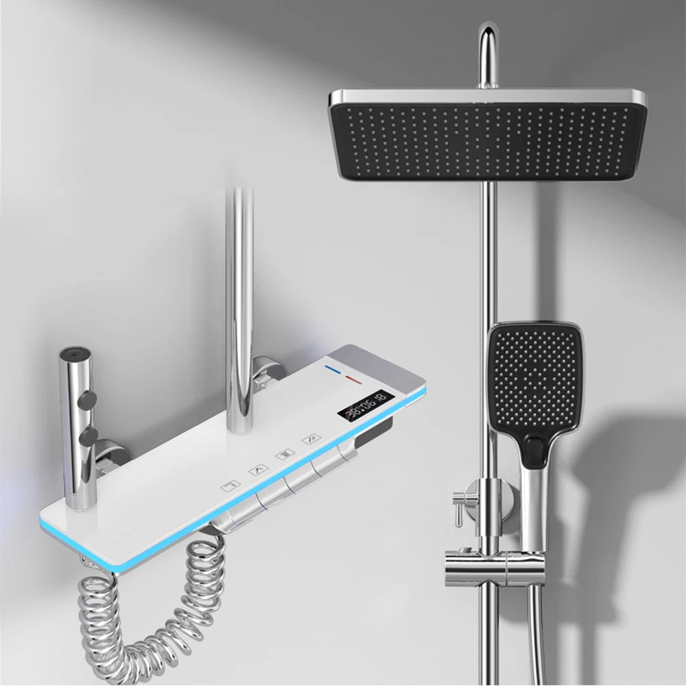 OXG Brass Bathroom Faucet Thermostatic Shower Faucet Set With Digital Display Ambient Light Shower System Rainfall Shower Set