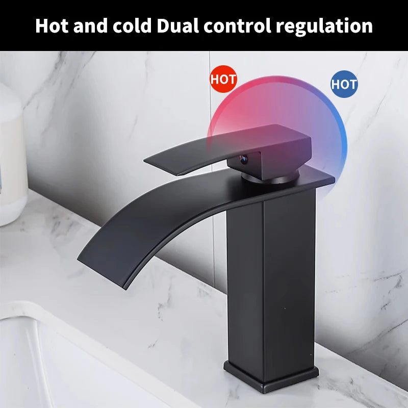 Basin Faucets Brass Silver Elegant Waterfall Bathroom Sink Faucet Single Lever Hole Deck Mount Big Square Spout Mixer Taps