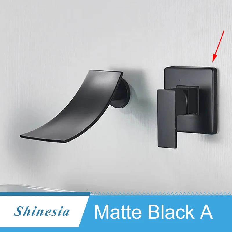 Shinesia Waterfall Bathroom Faucet Concealed Wall Mounted Bathroom Sink Mixer Tap Single Lever Wash Basin Faucets Gold/Black