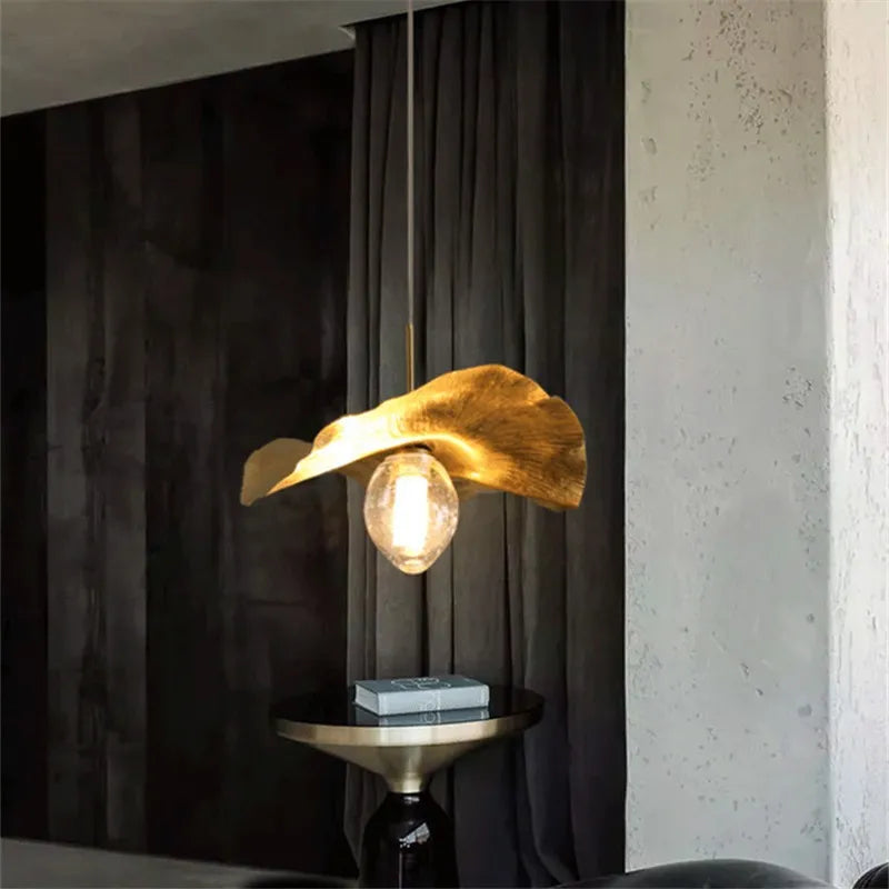 Lotus Leaf Hammered Brass Minimalist Pendant Lamp