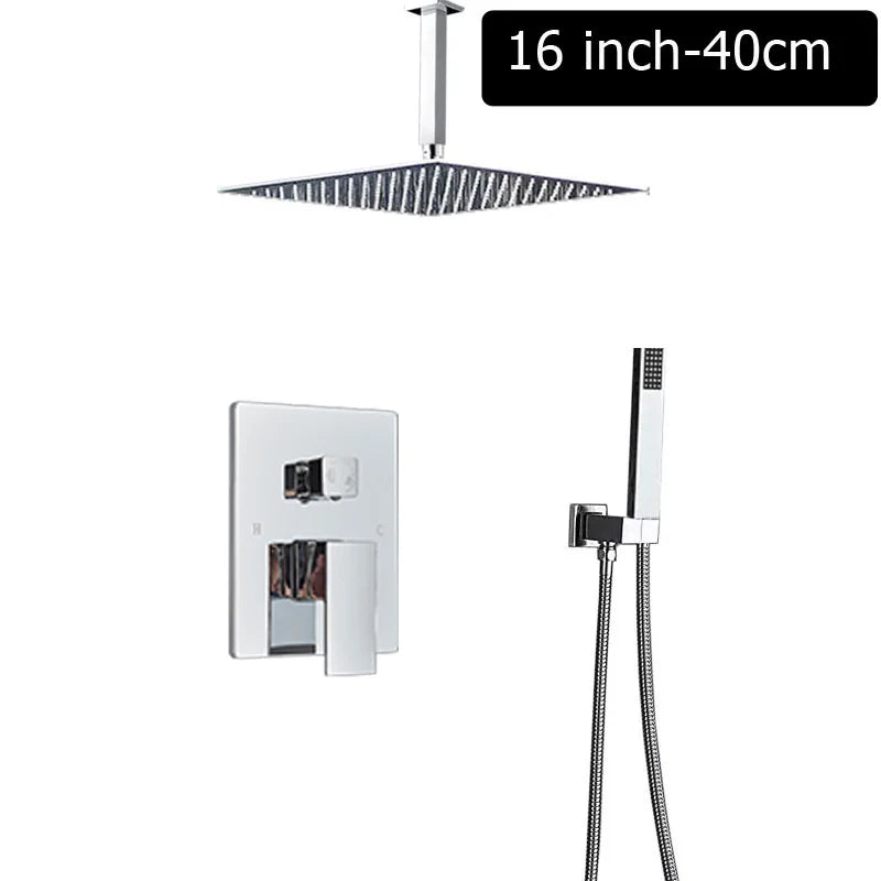 Europe discoun Concealed Shower Faucet Set Embedded Cartridge Faucet Rainfall Shower Head Rotate/Waterfall Bath Spout Mixer Tap