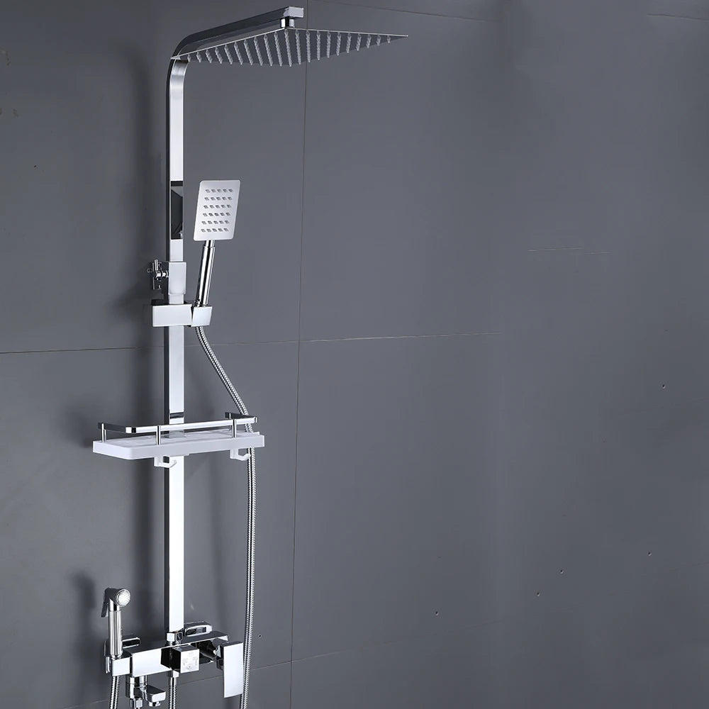 Stainless Steel Shower Faucet Set Rainfall Sliver High Quality All Metal Bathtub  Mixer Tap 4-way With Bidet