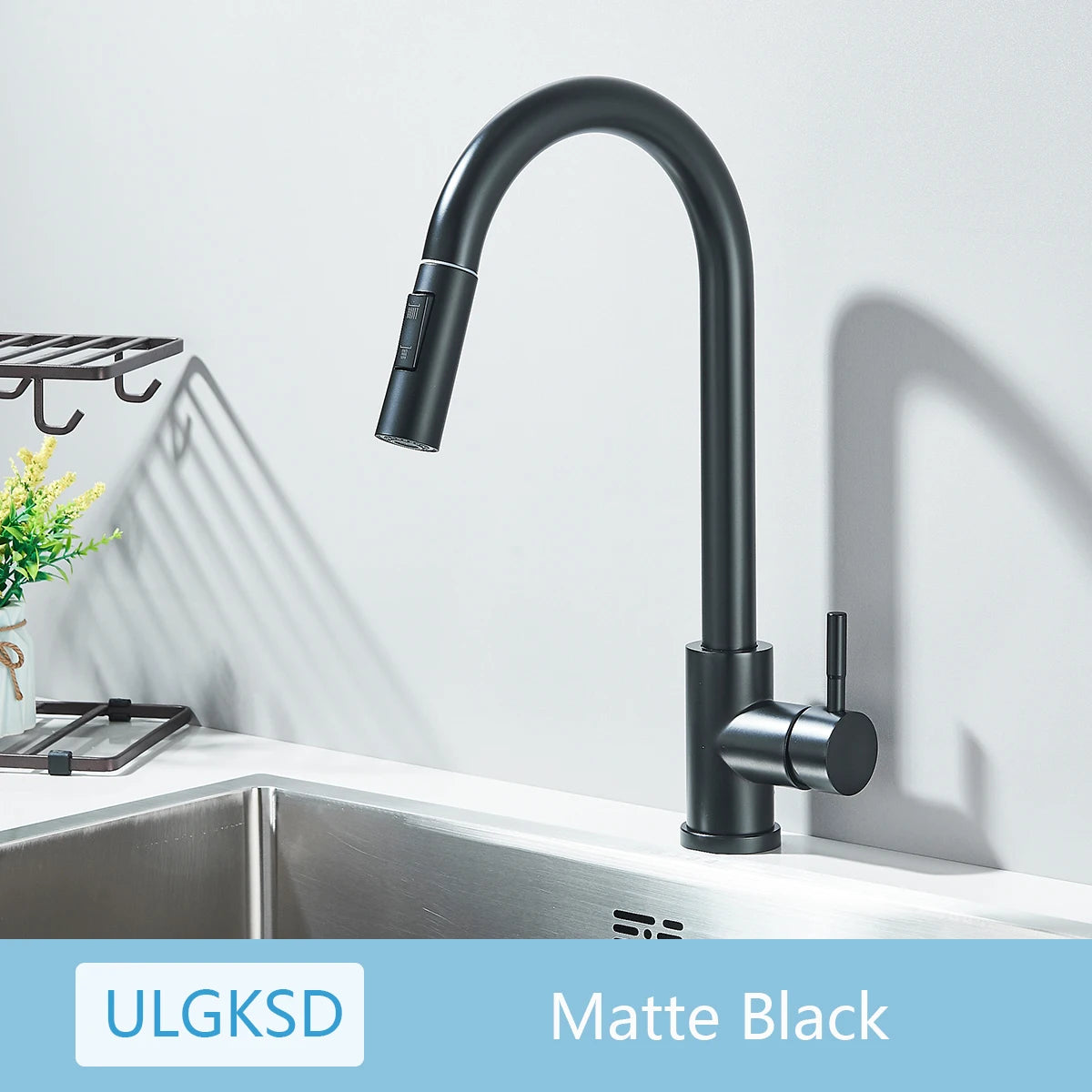 ULGKSD Kitchen Faucet Pull Out 2 Modes Stream Spray Hot And Cold Water Mixer 360 Rotate Single Handle Deck Mounted Crane Tap