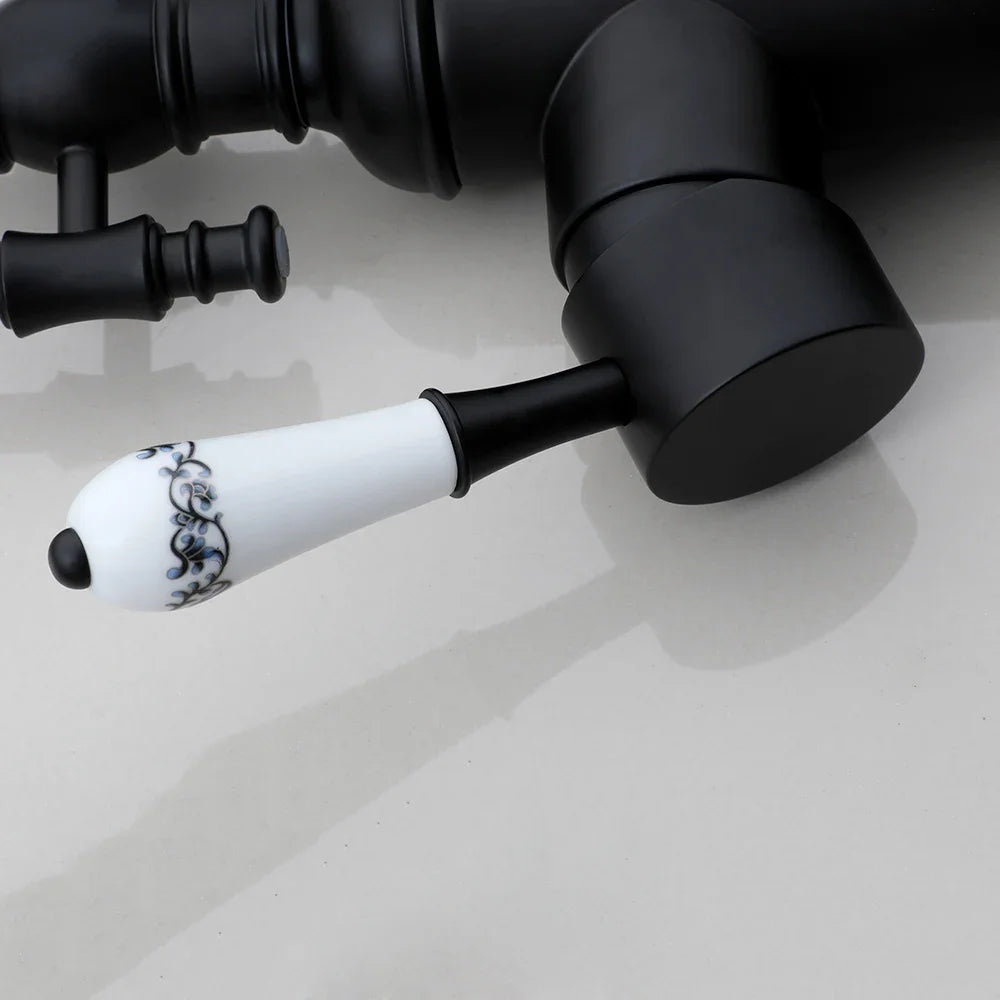Golden Spring Pull Down Kitchen Sink Faucet Hot & Cold Mixer Crane Tap with Dual Spout Deck Mounted Hot Cold Faucets