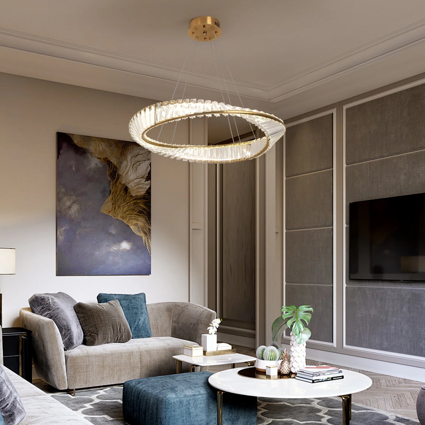 Modern Crystal Circle Pendant Light