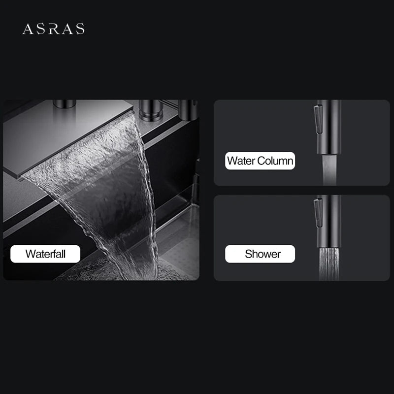 ASRAS Flying Rain Waterfall Faucet Hot And Cold Water Kitchen Faucet Single Handle Switch Pull Out 360 Degree Kitchen Mixer Tap