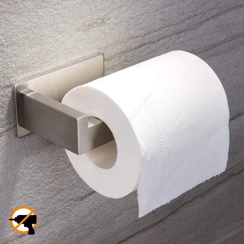 304 Stainless Steel Toilet Roll Holder no drill Self Adhesive Tissue Paper Towel Roll Dispenser Kitchen Bathroom Hardware Gold