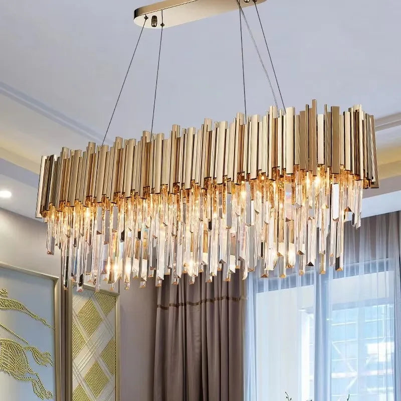 Modern Luxury Crystal Dining Living Chandeliers Golden Metal Villa Living Room Pendant Lights Nordic Interior Decorative Lamp