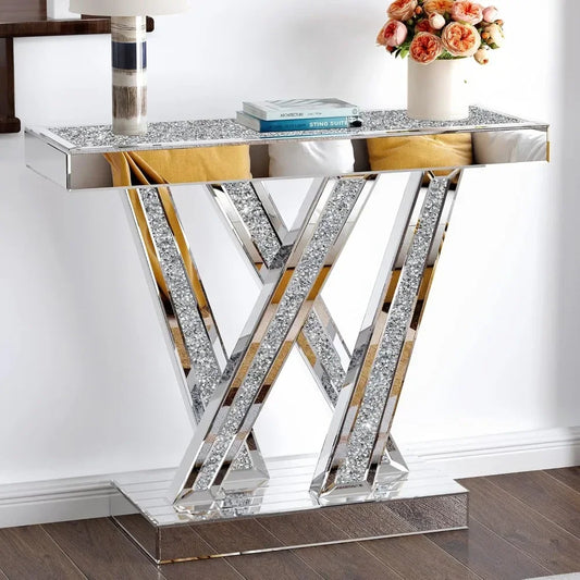 Decorative Table Style with Silver Crushed Crystals 35 inches