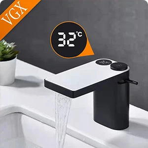 VGX Multifunctional Bathroom Faucets Pull Out Basin Mixer Sink Faucet Gourmet LED Temperature Tap 360° Tapware Crane Brass White