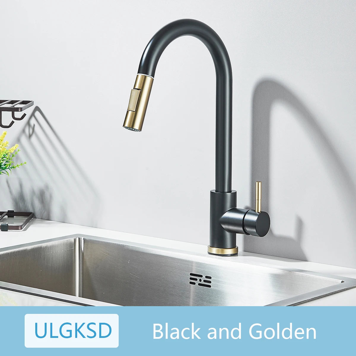 ULGKSD Kitchen Faucet Pull Out 2 Modes Stream Spray Hot And Cold Water Mixer 360 Rotate Single Handle Deck Mounted Crane Tap