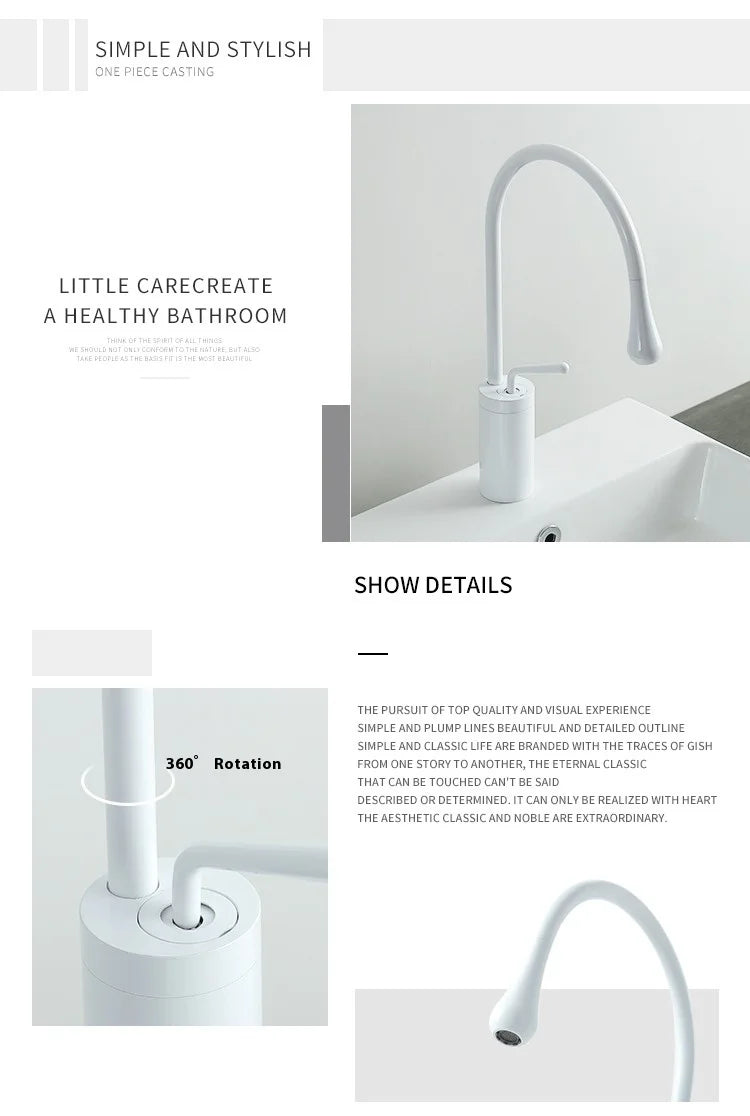 Modern Bathroom Faucet High Arc Single Handle Sink Faucet Brass Washbasin Hot and Cold Water Faucet with Hose Accessories