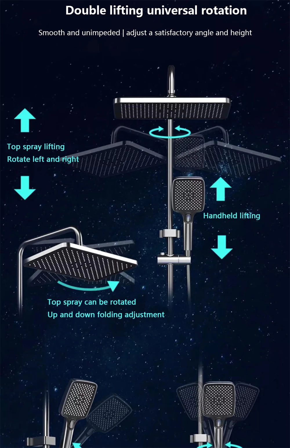 Bathroom shower system with intelligent LED temperature display multifunctional shower suite rain shower faucet complete set