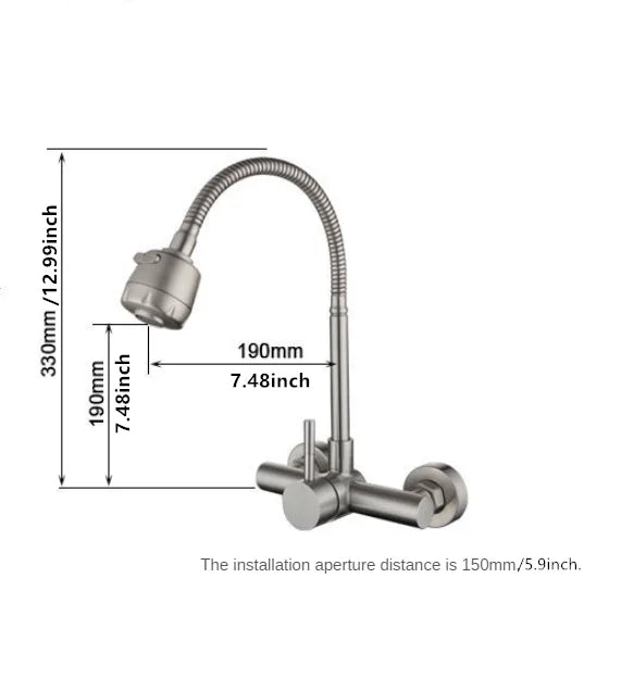 Wall Mounted Kitchen Faucet Wall Kitchen Mixers Kitchen Sink Tap 360 Degree Free Swivel Flexible Hose Double Holes Water Taps