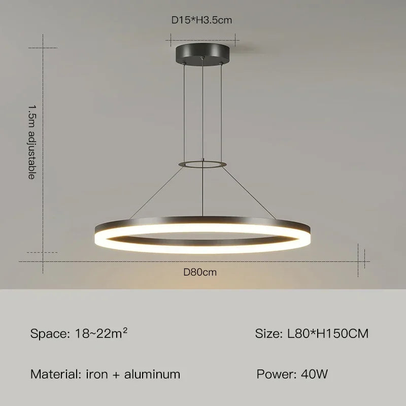 Modern Black Ring Minimalist Led Pendant Lamp