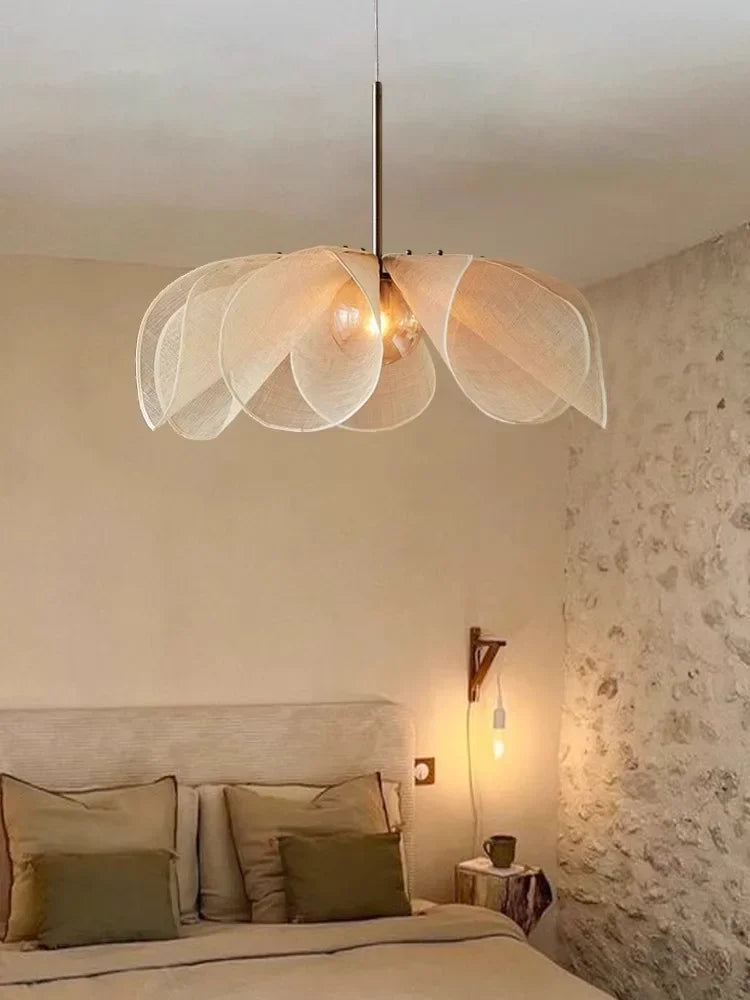 Nordic Japanese Style Fabric LED Flower Pendant