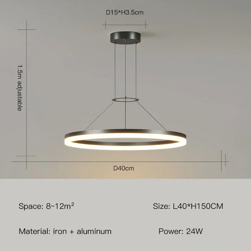 Modern Black Ring Minimalist Led Pendant Lamp