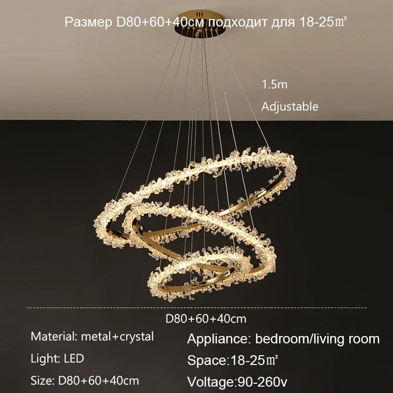 Nordic Luxury Shop Bedroom Living Room Crystal Pendant Lighs  Interior Decoration Ring Luster Lighting Modern Ceiling Chandelier