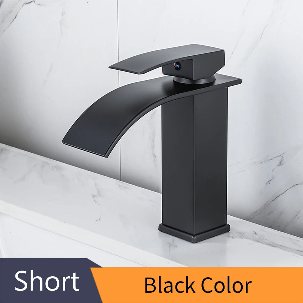 Basin Faucets Brass Silver Elegant Waterfall Bathroom Sink Faucet Single Lever Hole Deck Mount Big Square Spout Mixer Taps
