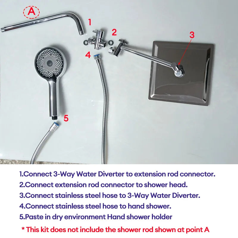 Baokemo 3-function Handheld Shower with Stainless Steel Angle Adjustable Extension Arm, 8-inch/10 Inch Square Top Sprayer Shower