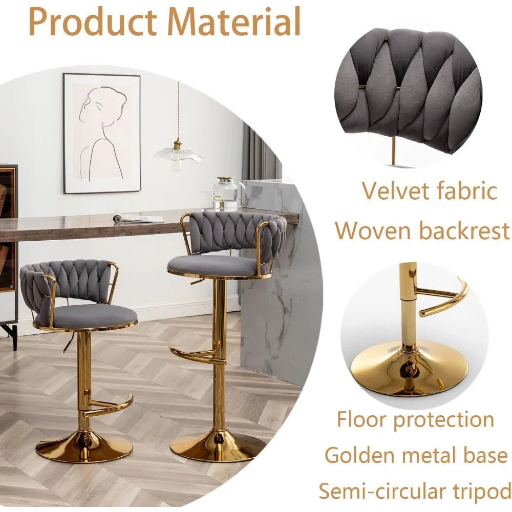 Velvet Low Back Bar Stools Set of 4 Counter Height Bar Stools