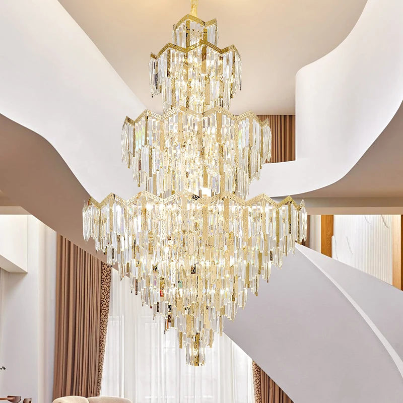 Duplex Crystal Chandelier European Style Villa Living Room Light Luxury Post-Modern Building Middle Floor Hall Stair Chandelier