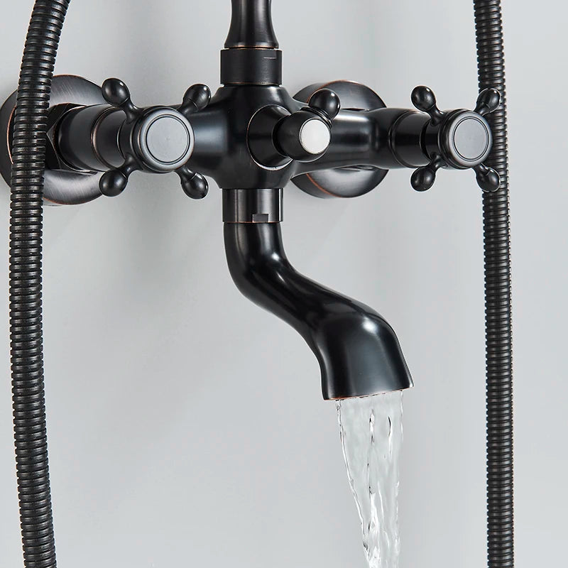 Bathroom Bathtub Faucet Dual Handles Handheld with Hand Shower Bath Shower Mixer Tap Wall Mount Swivel Spout Tub Retro Faucet