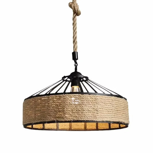 Vintage Industrial Hemp Rope Ceiling Lamp Hanging Light