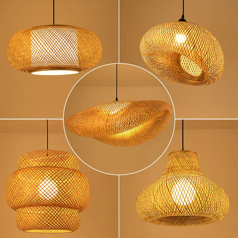 Round Handmade LED Bamboo-Rattan Chandelier