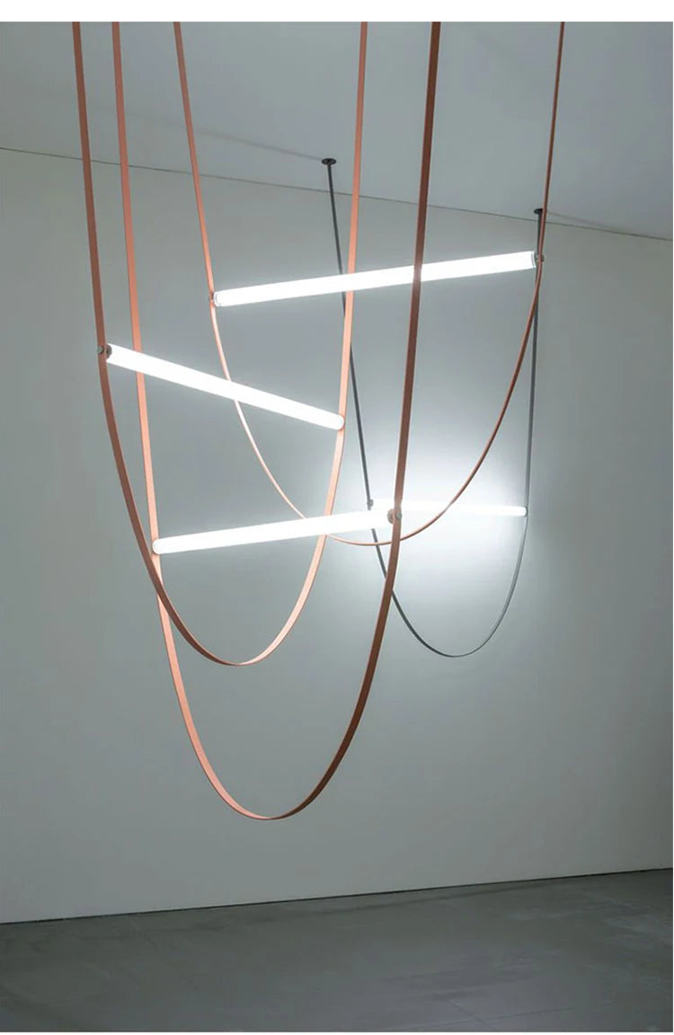 Postmodern Leather Belt Chandelier Living Room Villa Building Coffee Restaurant Glass Tube Designer Chandelier