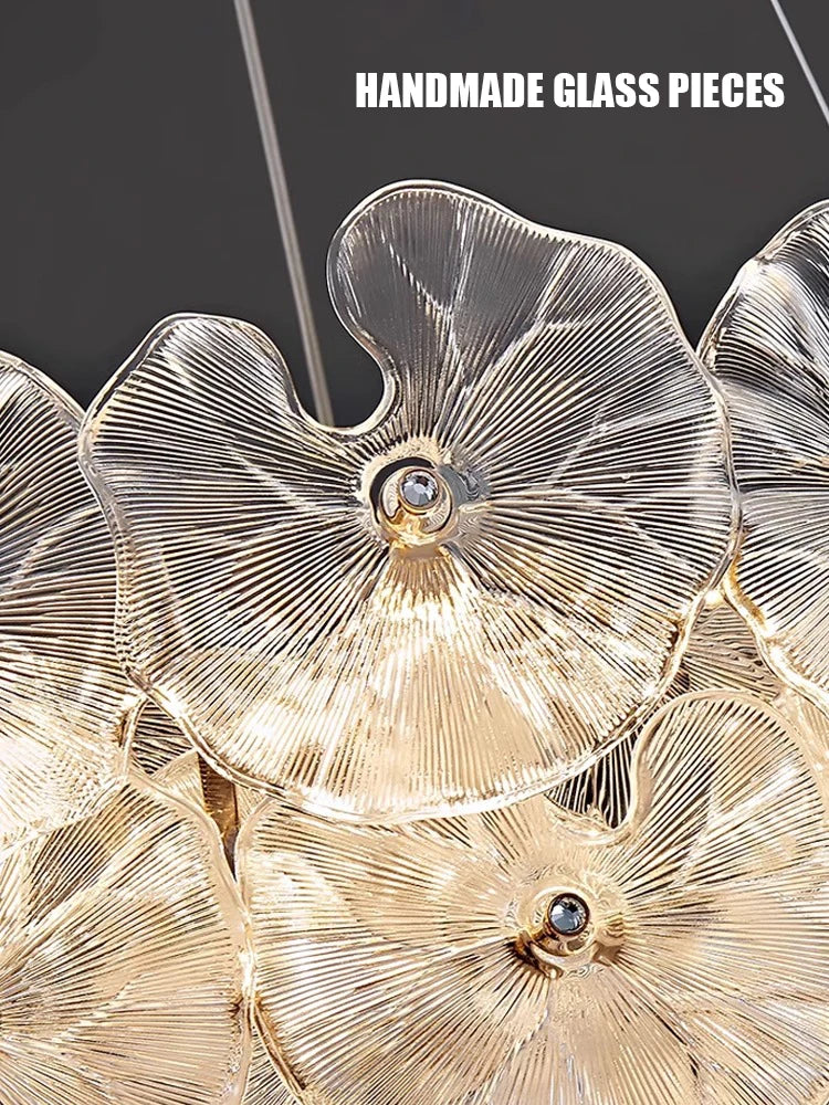 Modern Luxury Lotus Leaf Glass Chandelier Room Decor Led Light Living Dining Bedroom Villa Pendant Lamp Indoor Lighting Fixtures