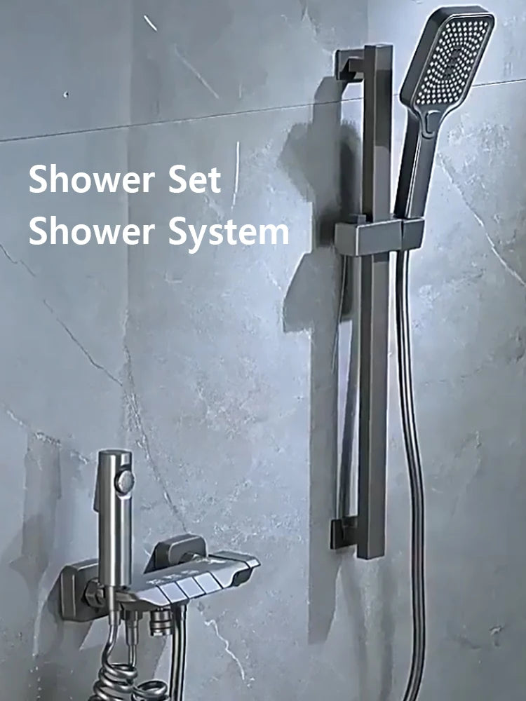 White Grey Deluxe Shower System Set Bathroom Rain Pressurized Shower Faucet Set Brass LED Digital Bathtub Shower Faucet Full Set