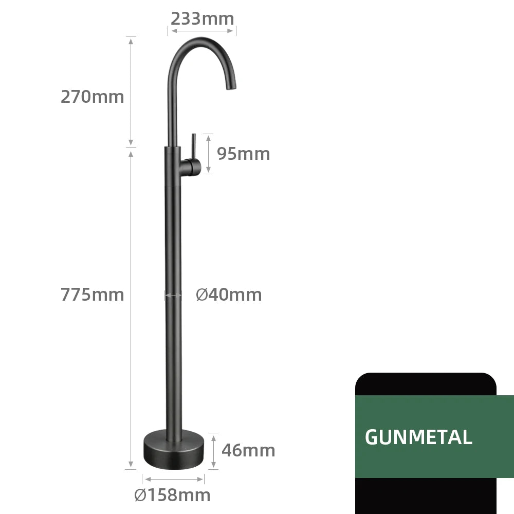 Bathroom Bathtub Floor Stand Faucet Rose Gold Mixer Single Handle Tap 360 Rotation Spout With Brass Hand Hot &Cold Water Shower