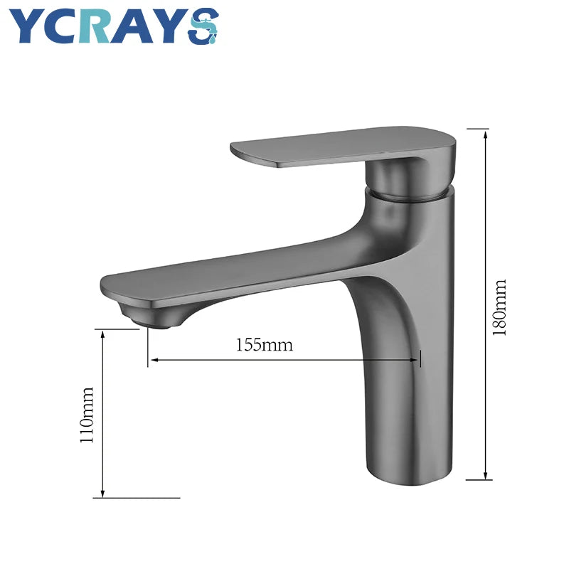 YCRAYS Brass Water Plating Gray Bathroom Sink Faucet Single Handle Brushed Gold Deck Mounted Wash Basin Tap Hot And Cold Mixer
