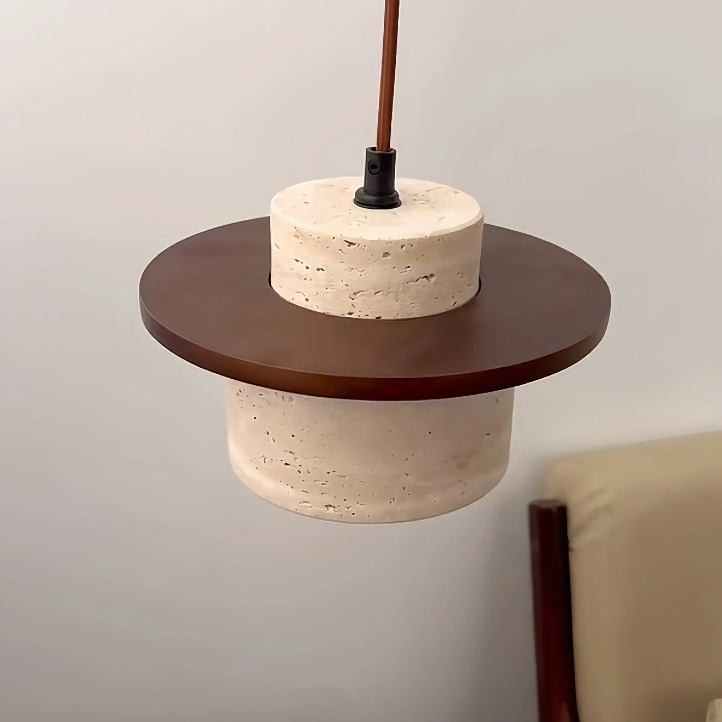 High Quality Stone Pendant Light Indoor LED Walnut/Log Yellow Travertine Chandelier Parlor Bedroom Cafe Bar Hanging Light