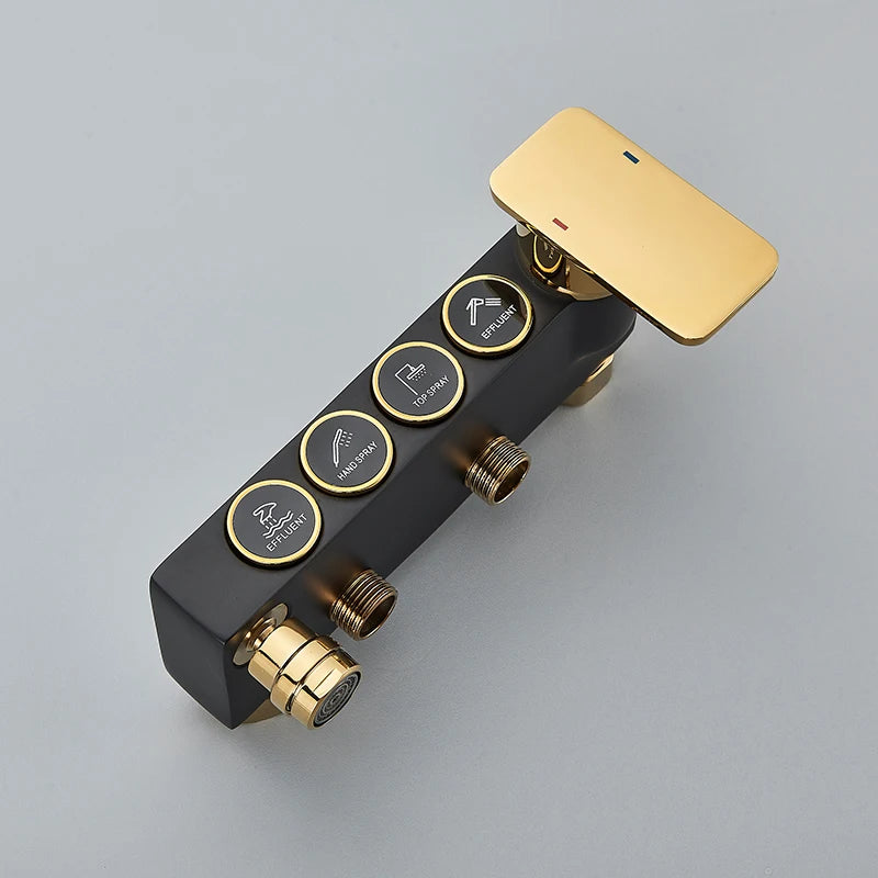 Black Gold Brass  Rainfall Shower Faucet Set Stainless Steel Liftable Shower Hot Cold Mixed Water Bathtub Mixer System
