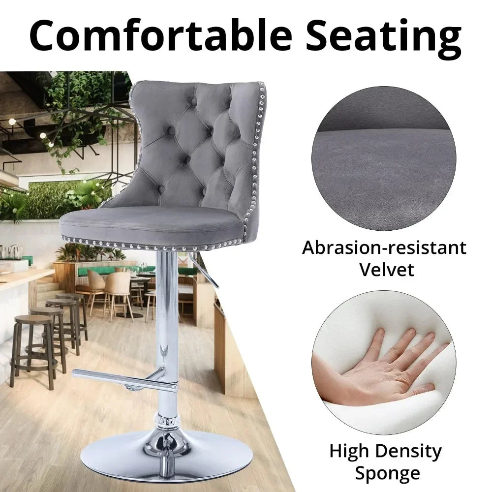 Velvet Button Tufted Stools Counter Height Bar Stools Set of 4