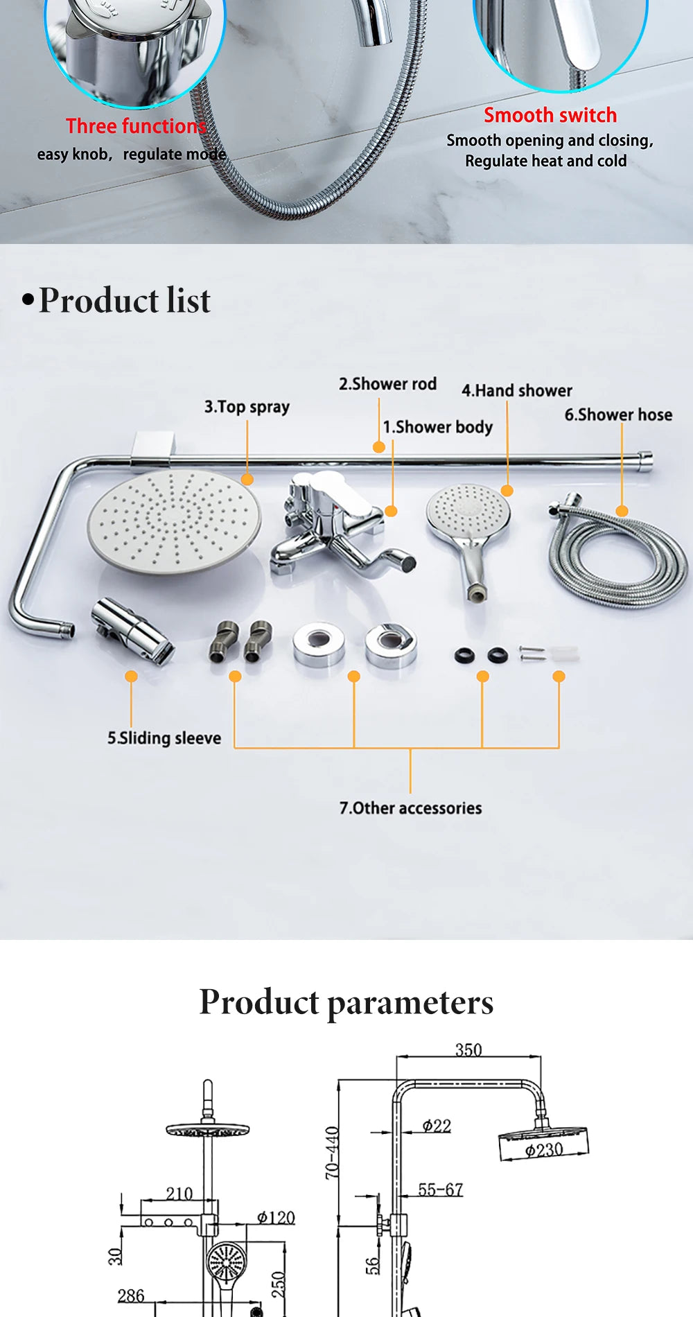 Thermostatic Shower Faucet Chrome Waterfall Rain Shower